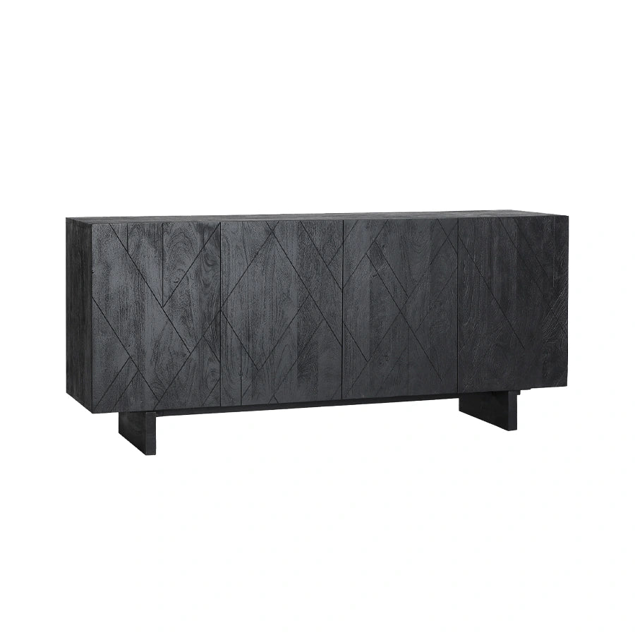Aparador Bouloc de KODU Home Design, mueble de 4 puertas en madera de mango negra con efecto geométrico