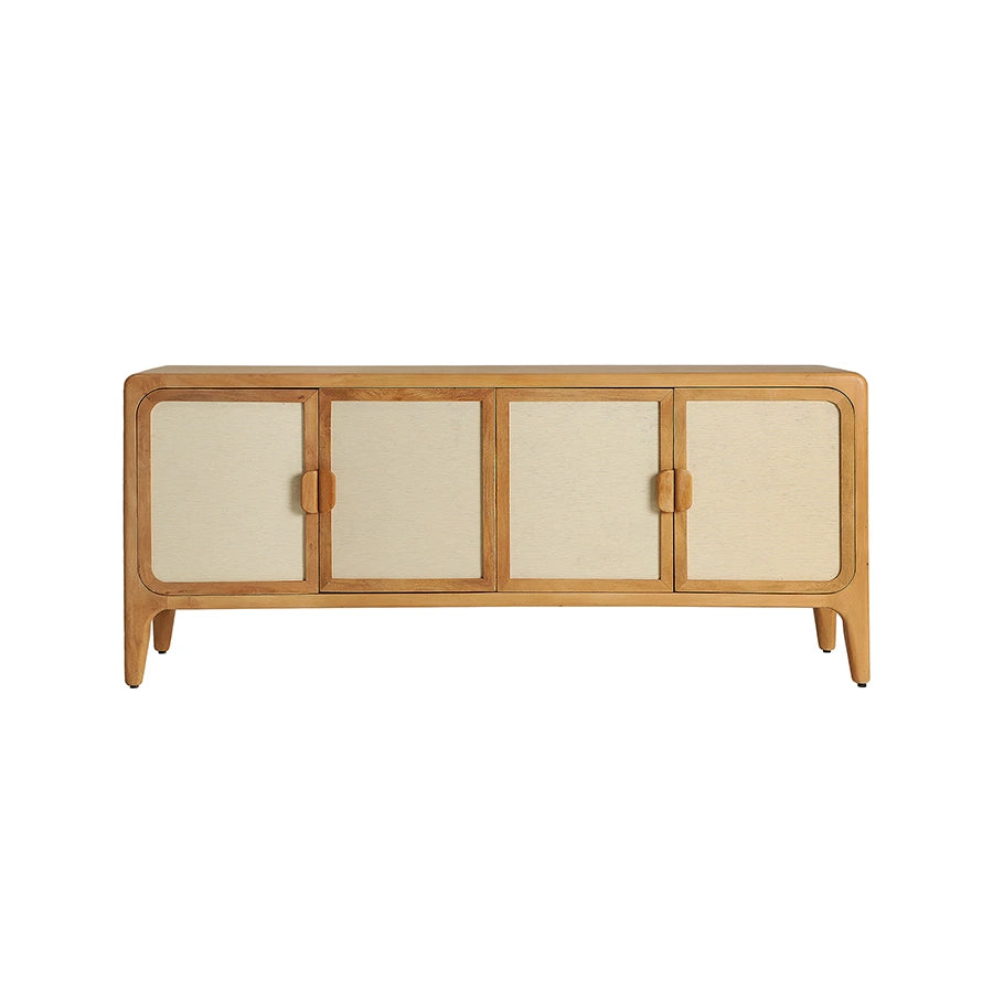 Aparador Lattes, vista en tres cuartos que muestra las patas cónicas de madera
