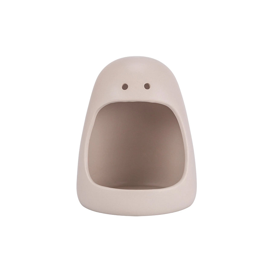 Figura decorativa Ohh de Casual Solutions en cerámica color greige, cuerpo acampanado de 25 cm de alto con dos orificios a modo de ojos y un hueco frontal en arco