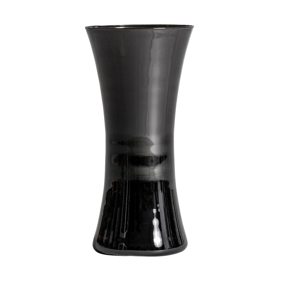 Jarrón Donet de cristal en color negro con acabado brillo, forma de diábolo