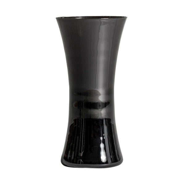 Jarrón Donet de cristal en color negro con acabado brillo, forma de diábolo