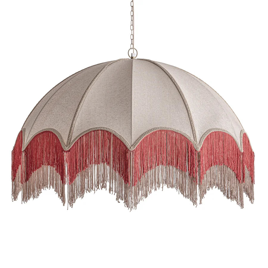 Lámpara de Techo Sakhsa 38148 de Vical Home, cúpula de tela crema con flecos coral, vista de frente