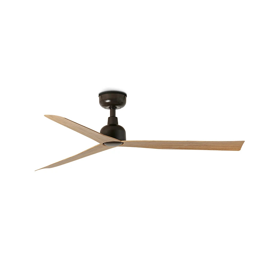 ventilador de techo marine faro barcelona ifdesign store 012 — vista principal, cuerpo marrón oscuro y palas de roble