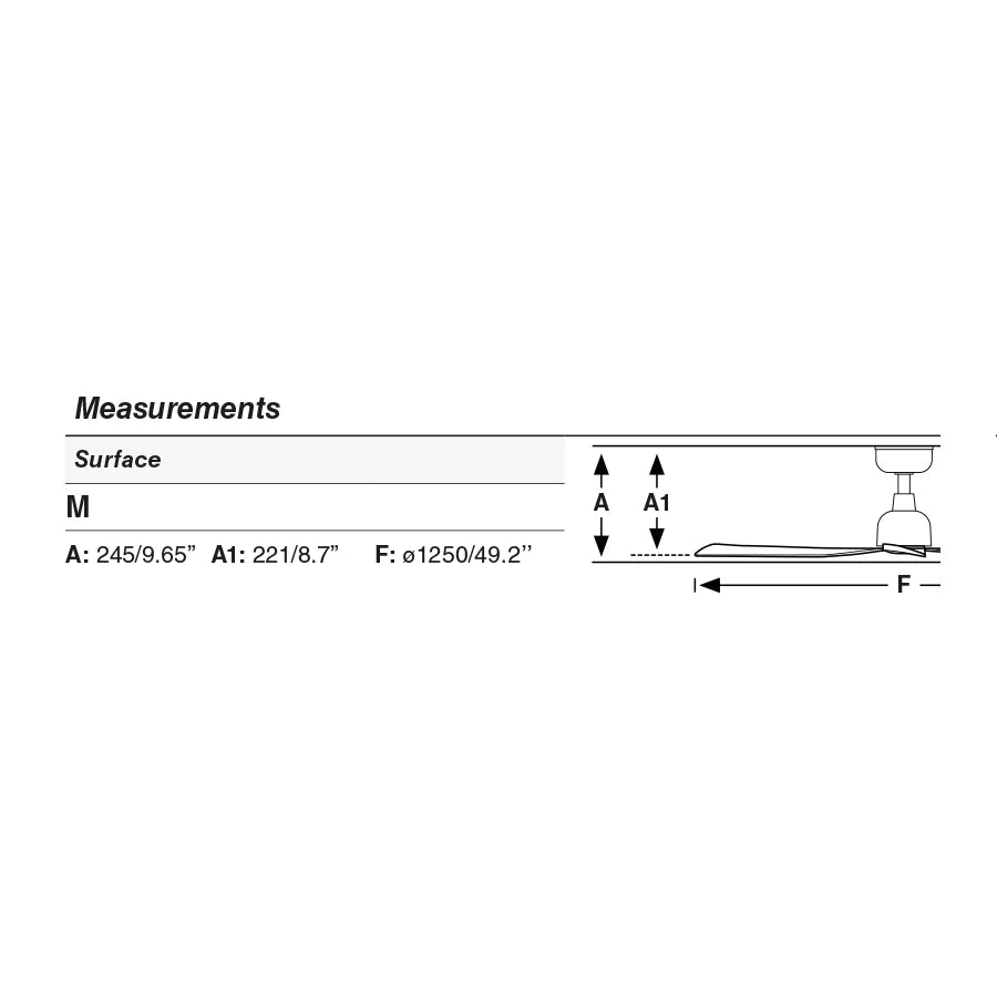 ventilador de techo marine faro barcelona ifdesign store 020 — esquema de medidas con las cotas del ventilador
