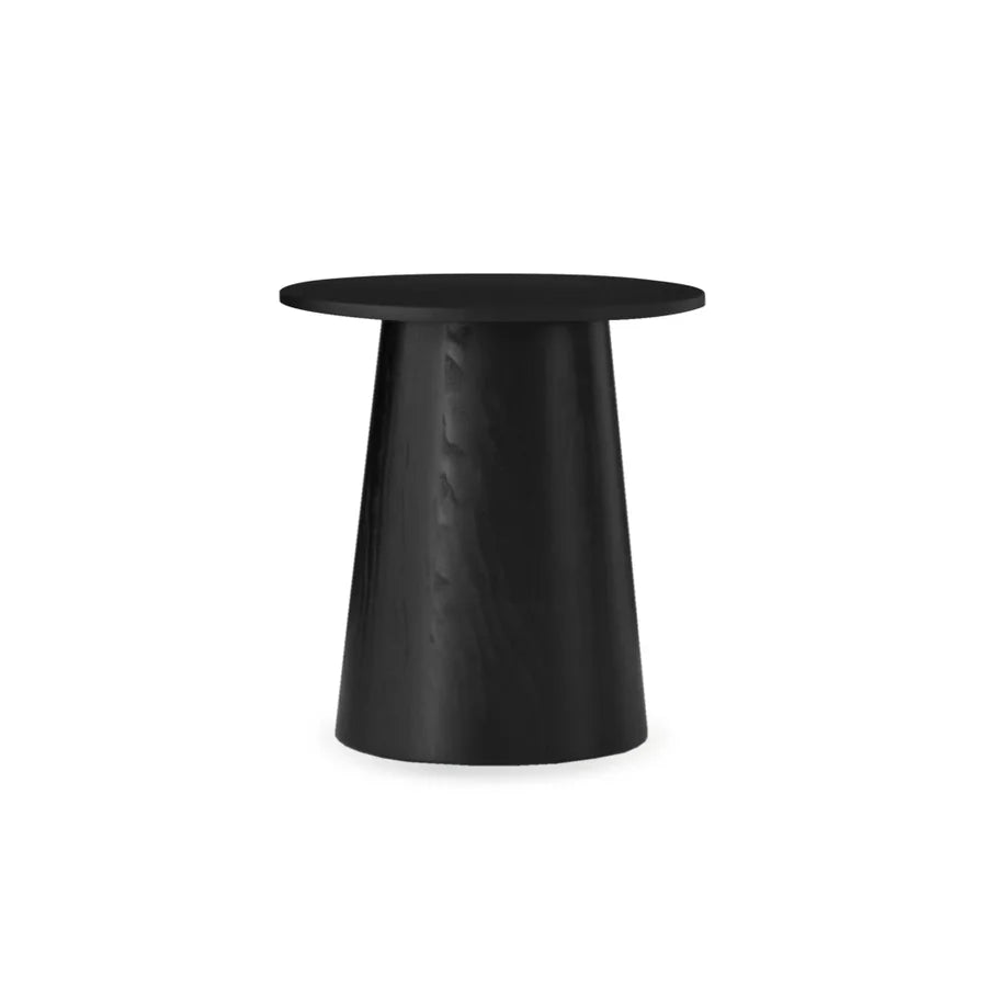 Mesa auxiliar Champi con la base y la tapa en tinte negro, vista de frente