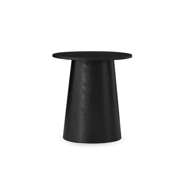 Mesa auxiliar Champi con la base y la tapa en tinte negro, vista de frente