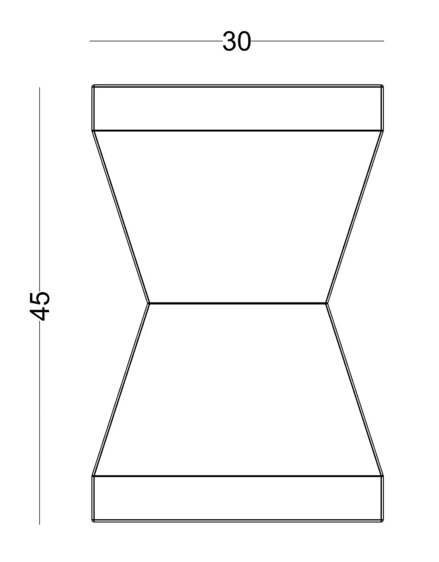 Plano acotado de la Mesa Auxiliar Macizo 02 con sus medidas: 30 cm de ancho, 30 de fondo y 45 de alto