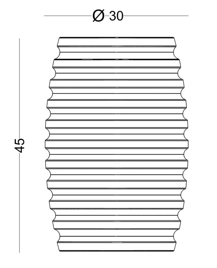 Plano acotado de la Mesa Auxiliar Macizo 04 con sus medidas: 30 cm de diámetro y 45 cm de alto