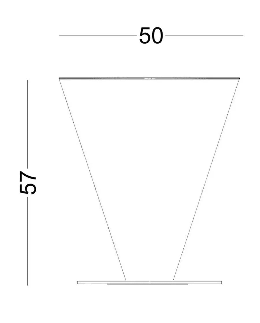 Plano acotado de la mesa auxiliar Peonza 01 con sus medidas: 50 cm de diámetro y 57 cm de alto