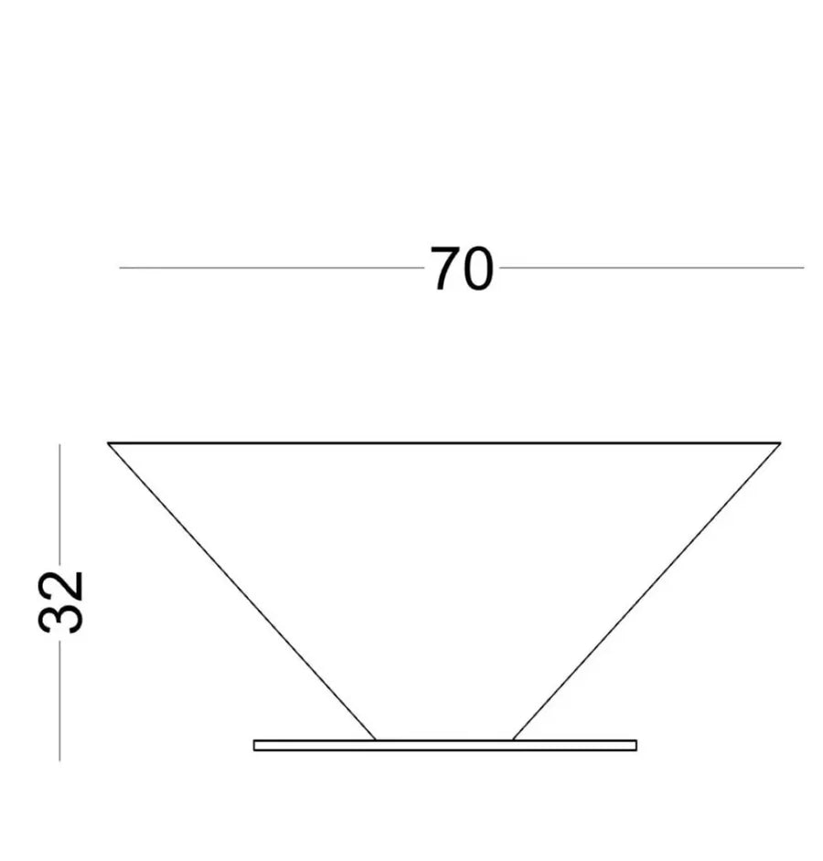 Plano acotado de la mesa auxiliar Peonza 02 con sus medidas: 70 cm de diámetro y 32 cm de alto