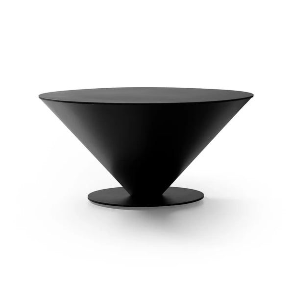 Mesa auxiliar Peonza 03 de Casual Solutions en el metal negro de serie, con sobre lacado negro, vista de frente