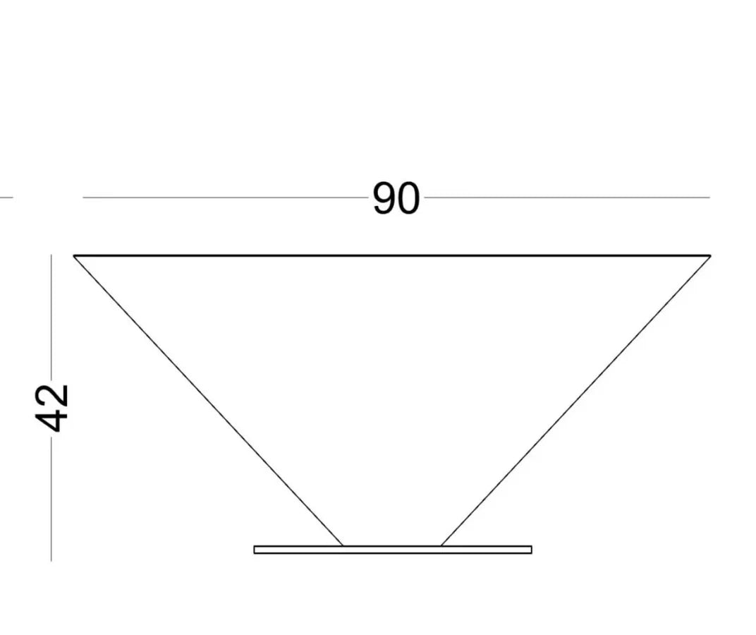 Plano acotado de la mesa auxiliar Peonza 03 con sus medidas: 90 cm de diámetro y 42 cm de alto