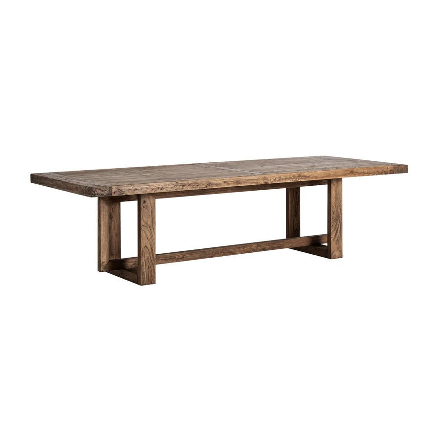 Mesa Comedor Norvik 36662 en ángulo, con sus 280 cm de tablero sobre las dos patas en bastidor