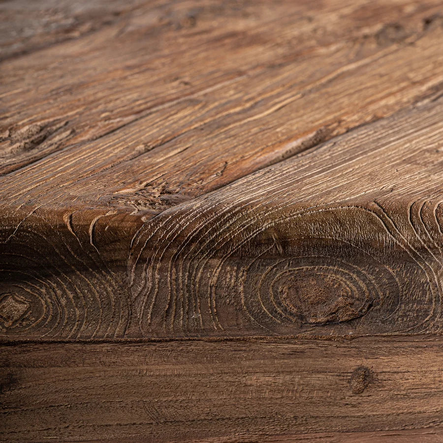 Superficie del tablero de la Mesa de Centro Lestans 32957, con los anillos de crecimiento y las marcas de la madera