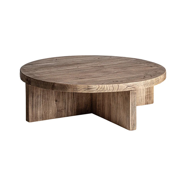 Mesa de Centro Norvik en tres cuartos, con su base de dos tablones cruzados en X