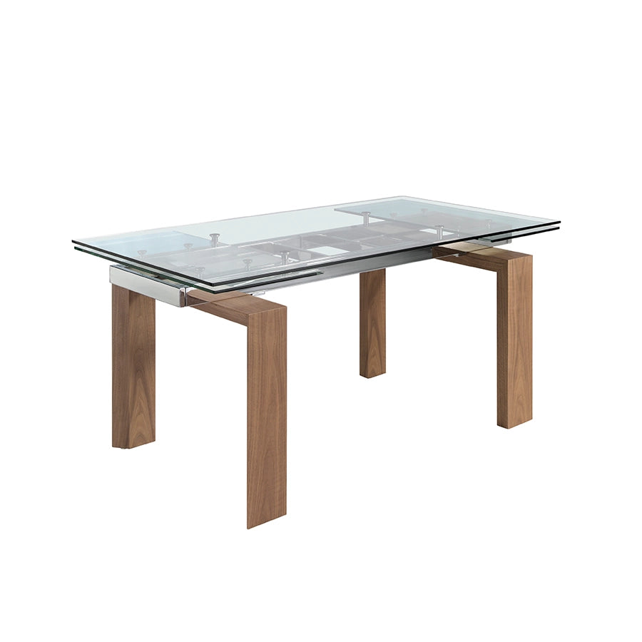 Mesa de Comedor Extensible 1007 cerrada a 160 cm, vista en tres cuartos sobre fondo blanco, con las alas recogidas bajo la tapa