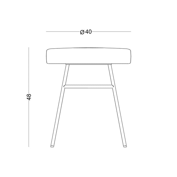 Plano acotado del puff Ainhoa con sus medidas: 40 cm de diámetro y 48 cm de alto
