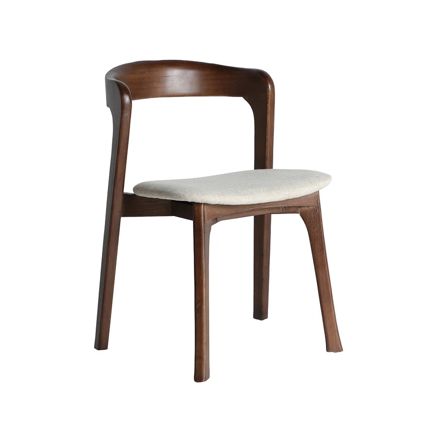 Silla Artix de KODU Home Design, silla de comedor de madera de olmo con respaldo curvado y asiento tapizado en lino beige