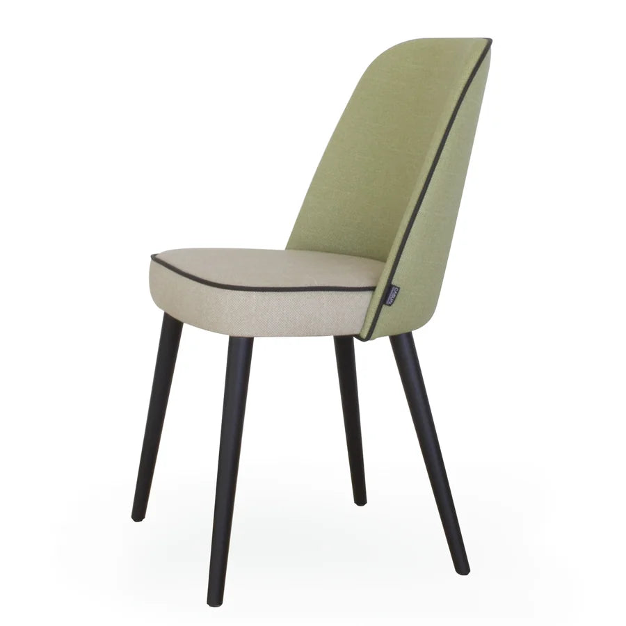 Silla Paulina Basic Cerrada en combinación bicolor verde y beige, vista en tres cuartos por detrás