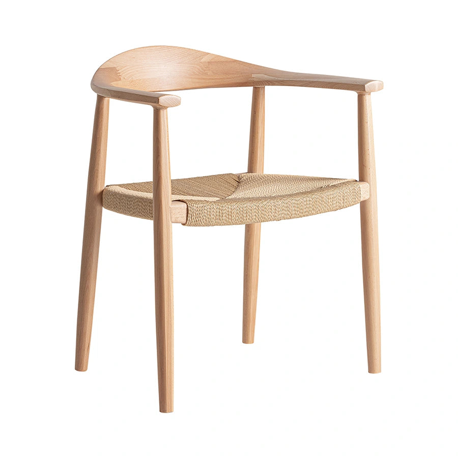 Silla Weiler 37682 de KODU Home Design, silla de comedor con brazos en madera de haya con asiento de cuerda trenzada beige