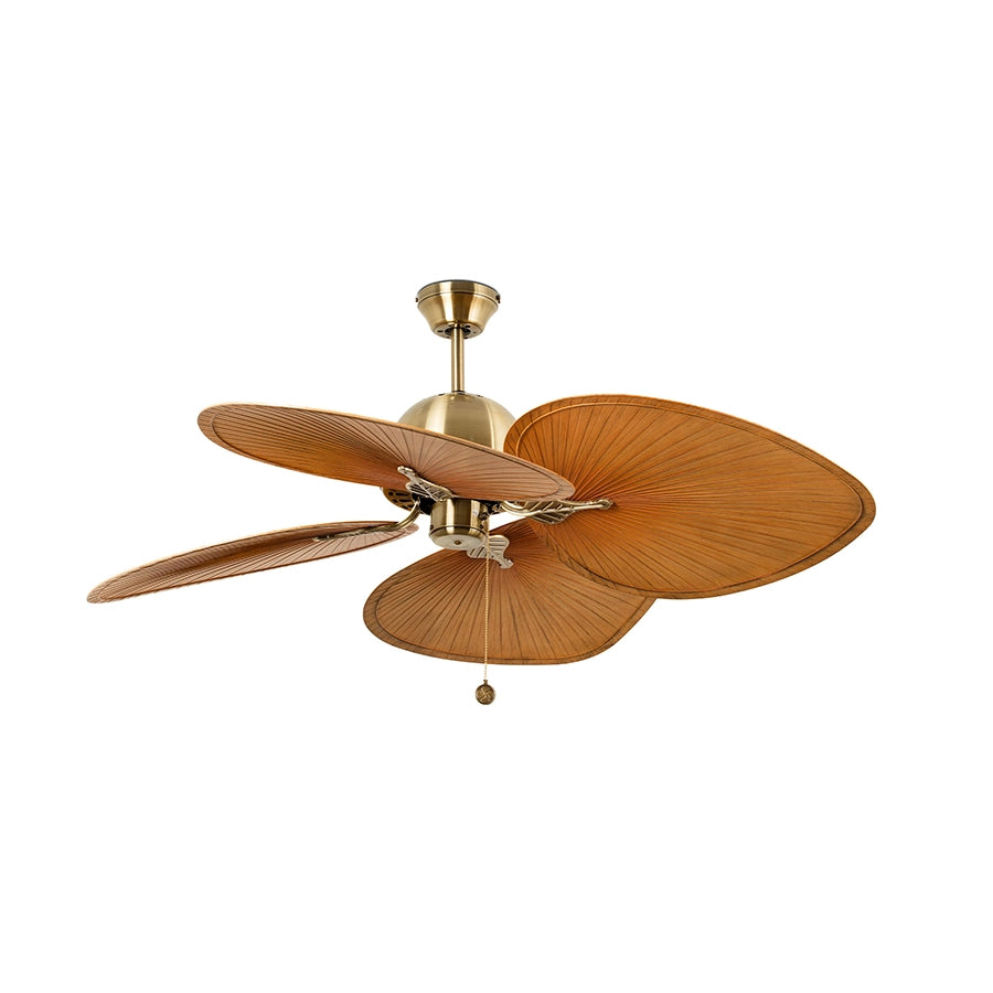 ventilador de techo cuba faro barcelona ifdesign store 001 — vista principal, oro viejo, con las palas en hoja de palma