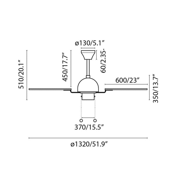 ventilador de techo cuba faro barcelona ifdesign store 007 — esquema de medidas con las cotas del ventilador