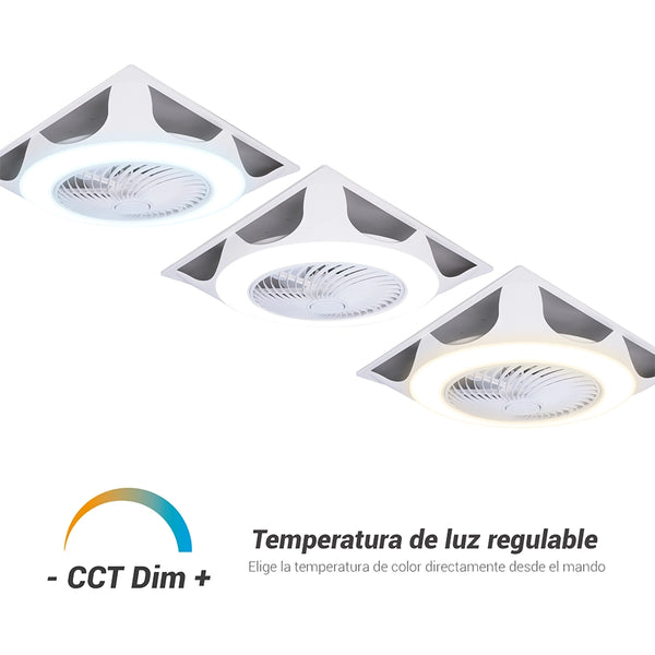 ventilador de techo ufo armstrong sulion ifdesign store 007 — las tres temperaturas de luz, de blanco frio a calido, regulables desde el mando